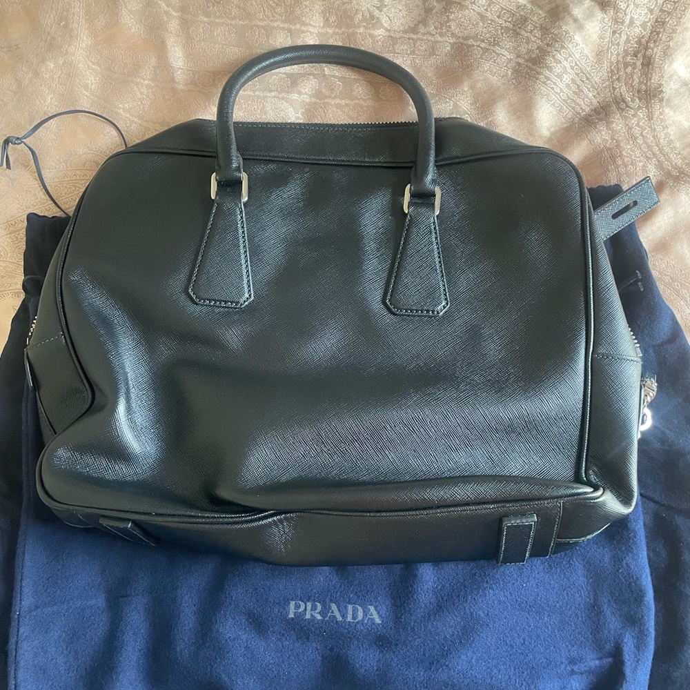 Prada Saffiano Travel Leather Duffle/Brief Bag With Lock